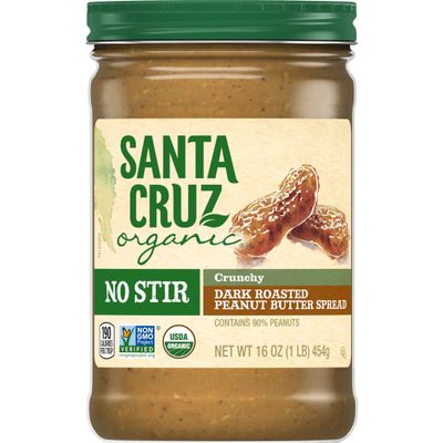 Santa Cruz ORGANIC No Stir Peanut Butter, Dark Roasted, Crunchy, 16 Ounce (Pack of 6)
