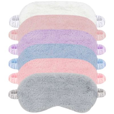 6 Pieces Plush Eye Mask Soft Fluffy Furry Sleeping Blindfold Comfortable Satin Back New Faux Fur Nap Eye Cover Light Sleep Eye Masks for Girls Women Kid Adult Party Eyeshade Favors (6 Colors)
