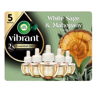 Air Wick Plug in Scented Oil Refill, 5ct, White Sage & Mahogany, Air Freshener, Essential Oils