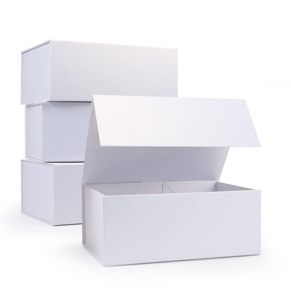 Giftgarden 4 Pack 9.5x7x4 White Gift Boxes with Magnetic Lids, Collapsible Gift Wrap Box Magnet Clourse for Presents, Mothers Day, Birthday, Wedding, Bridesmaid Groomsman Proposal Box