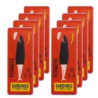 Portuguese Sardines Canned in Tomato Sauce | Wild Caught, B Vitamins, Omega-3 | Tinned Fish by Ati Manel | 8-Pack of 120g Cans