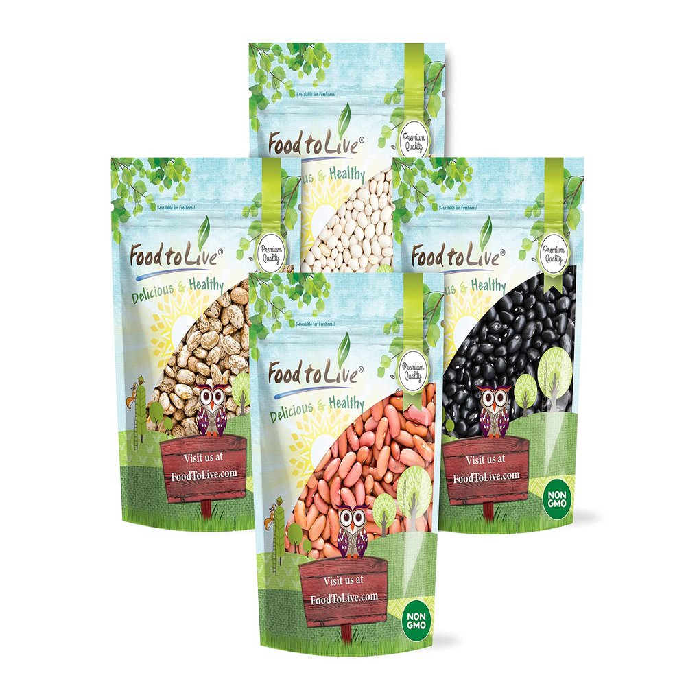 Food to Live Dry Beans Bundle, 4 Pack  Black, Pinto, Navy & Light Red Kidney Beans, 5 lb Each, Sproutable, Bulk, Made in USA