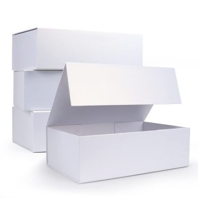 Giftgarden 4 Pack 12x8x4 White Gift Boxes with Magnetic Lids, Large Collapsible Gift Wrap Box Magnet Clourse for Presents, Mothers Day, Birthday, Wedding, Bridesmaid Groomsman Proposal Box
