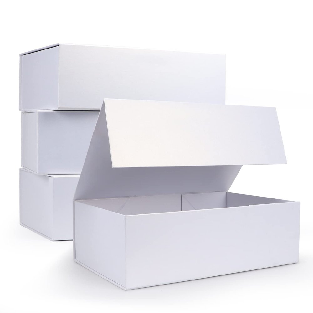 Giftgarden 4 Pack 12x8x4 White Gift Boxes with Magnetic Lids, Large Collapsible Gift Wrap Box Magnet Clourse for Presents, Mothers Day, Birthday, Wedding, Bridesmaid Groomsman Proposal Box