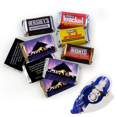 220pcs Christmas Candy DIY Party Favors Miniatures Chocolate, Personalized Mini Wrappers & Glue Tape Kit - Religious Nativity Scene