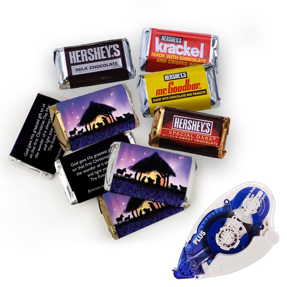 220pcs Christmas Candy DIY Party Favors Miniatures Chocolate, Personalized Mini Wrappers & Glue Tape Kit - Religious Nativity Scene