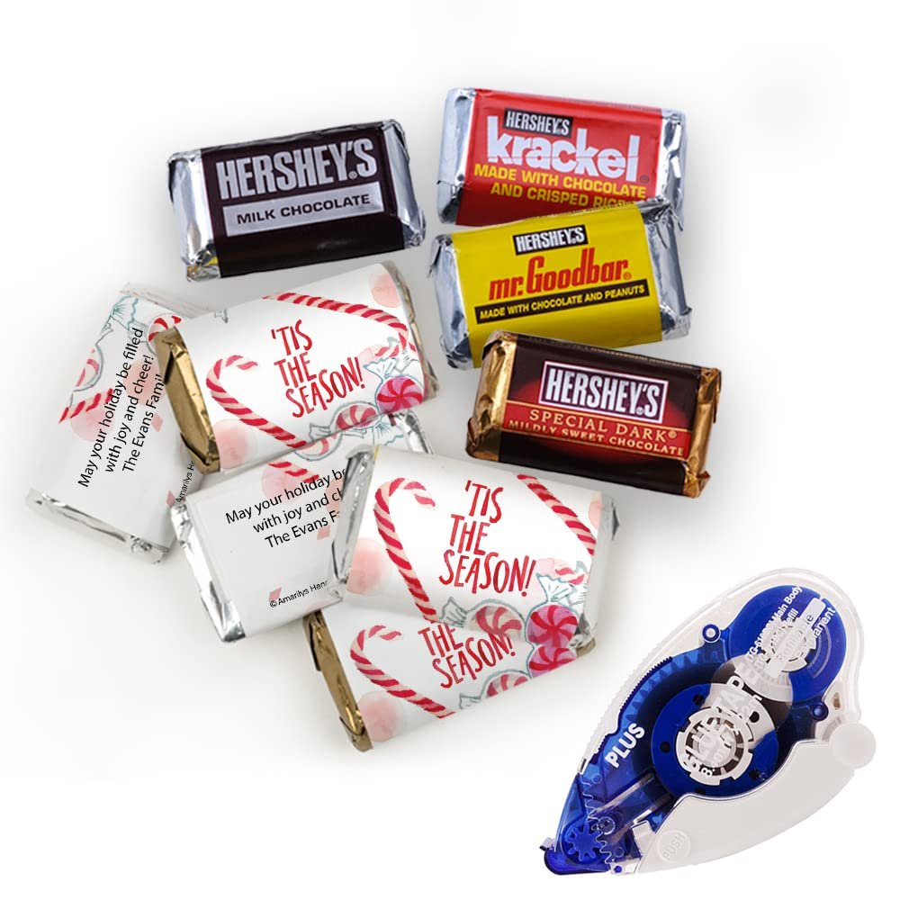 220pcs Christmas Candy DIY Party Favors Miniatures Chocolate, Personalized Mini Wrappers & Glue Tape Kit - Tis the Season