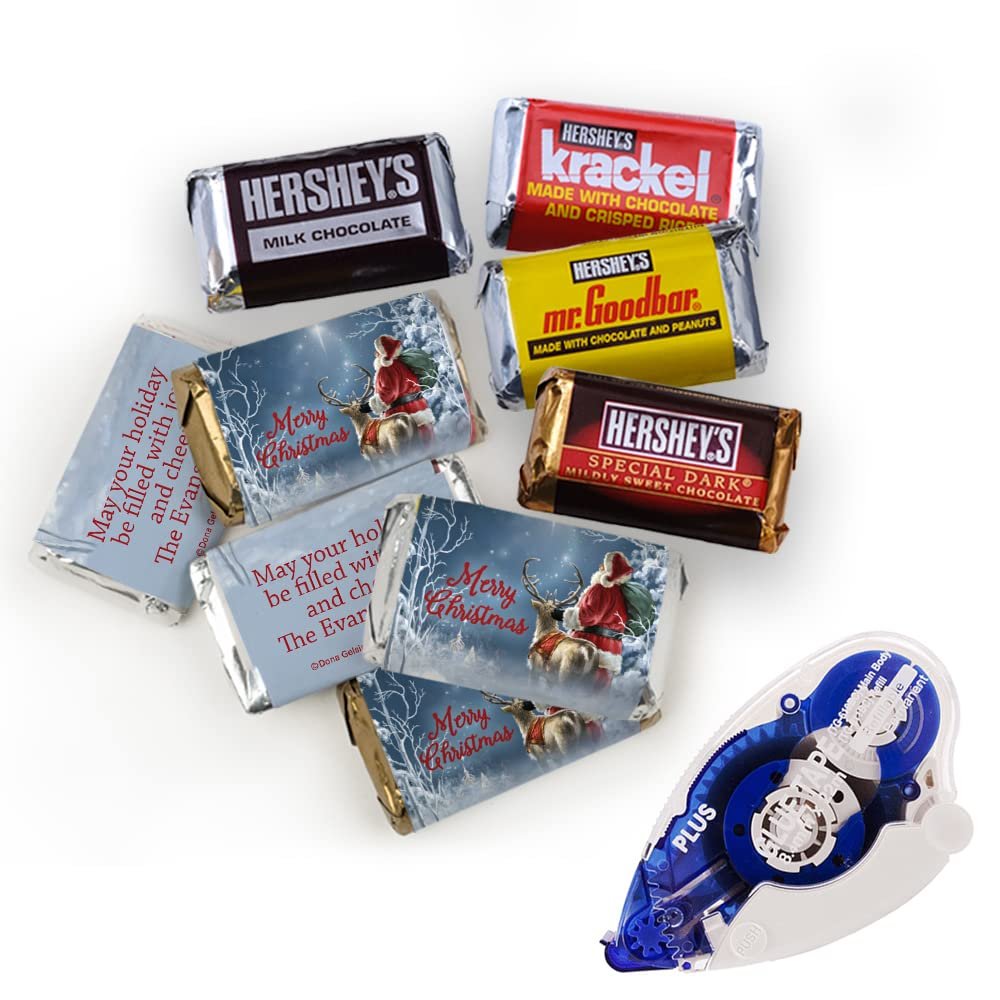 220pcs Christmas Candy DIY Party Favors Miniatures Chocolate, Personalized Mini Wrappers & Glue Tape Kit - Starry Night Santa Claus