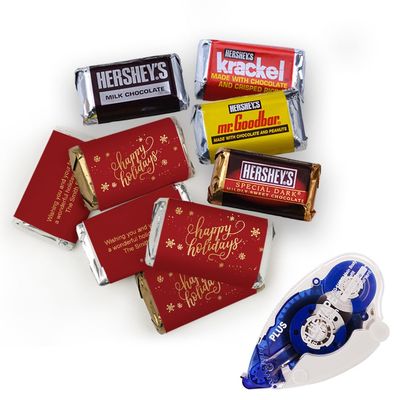 220pcs Christmas Candy DIY Party Favors Miniatures Chocolate, Personalized Mini Wrappers & Glue Tape Kit - Gold Happy Holidays