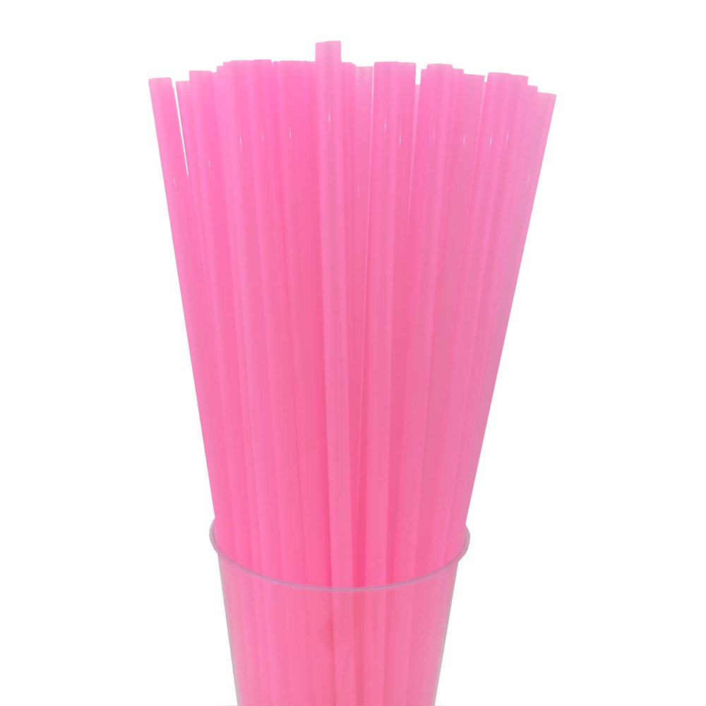 200PCS 10.2 Inches Disposable Decorative Pink Plastic Straws for Birthday Wedding Cocktail Party Supplies (0.23 * 10.2inch) (Pink)