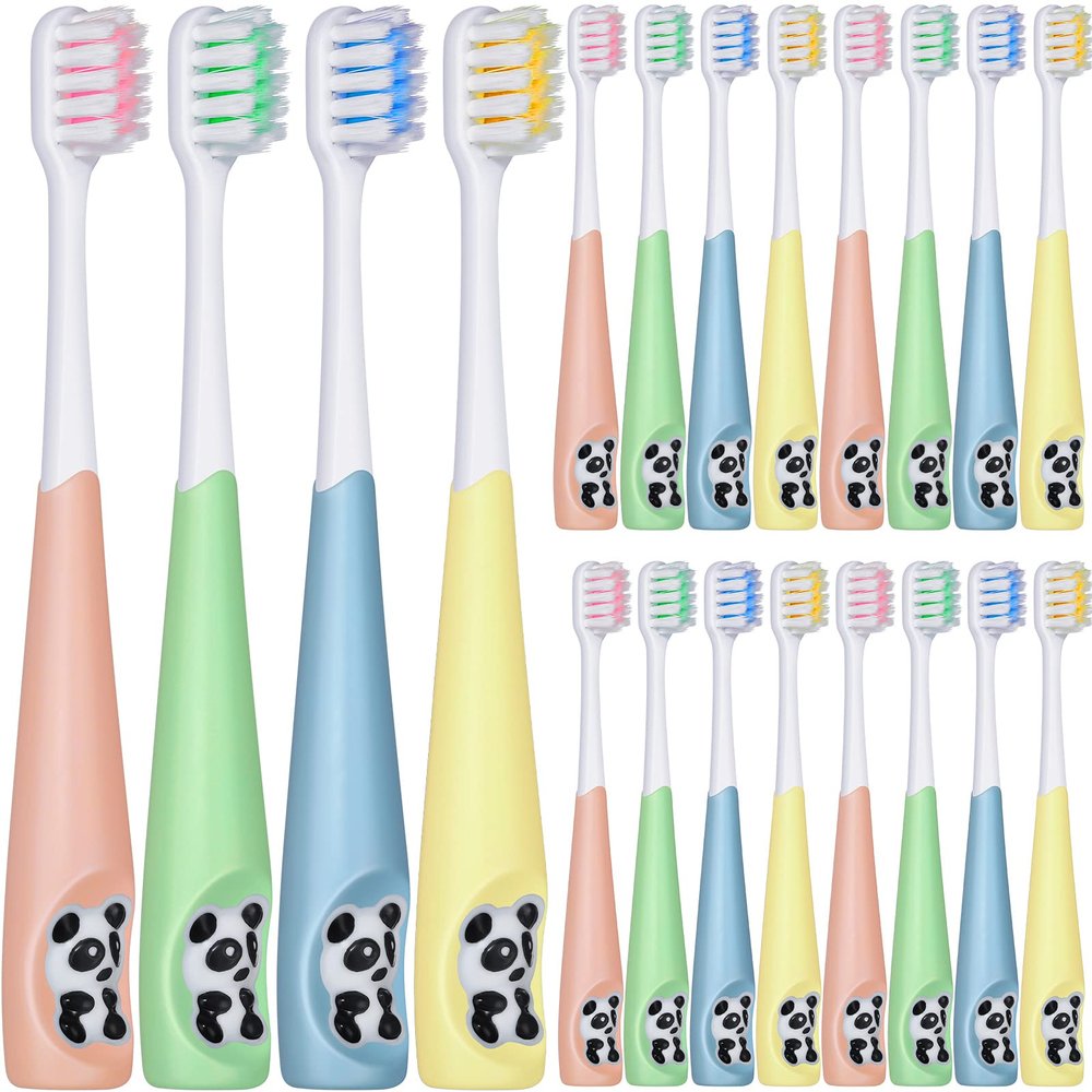 Dingion 24 Pcs Kids Toothbrush Bulk Children Manual Tooth Brush Set Soft Lovely Little Cute Colorful Panda Toothbrush Bristles for Age 3 and Above Boys Girls
