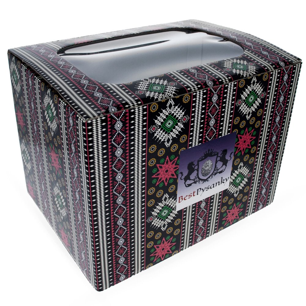 BestPysanky Geometric Design Ukrainian Gift Box with Display Window 7.1 x 5.5 x 5.5 Inches