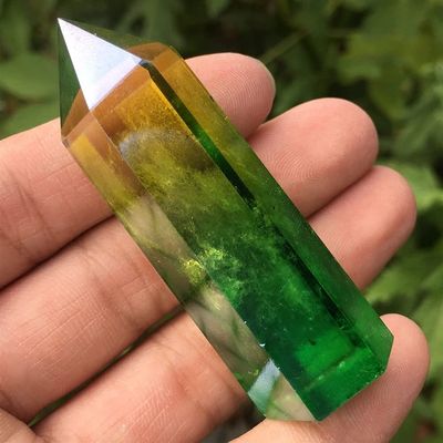 WGPHD Health & Household Bicolourable Aura Crystal Wand Point Electroplating Titanium Coating Quartz Stone Magic Wand 1pcs (Color : Green)