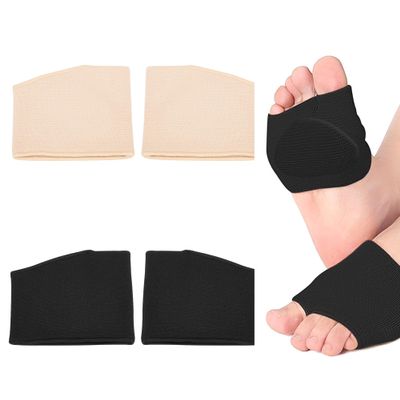 2 Pairs Fabric Metatarsal Pads for Women and Men - Metatarsal Sleeve with Gel Pads-Ball of Foot Cushions Pain Relief Forefoot Pads Foot Health Care (L-1 Pair Black and 1 Pair Beige)