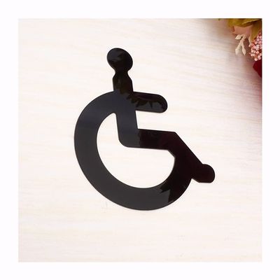 MOZTO Acrylic Wheelchair Disabled Toilet Mirrored Door Sign 3D Mirror Surface Wall Sticker, for Public Toilet (Color : Black, Size : 10cm (4in) Height)