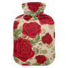 Red Rose Flowers Hot Water Bottle Premium Rubber Green Leaves Golden Polka Dot Winter Hot Water Bags with Soft Velvet Cover 2 Liter view 1