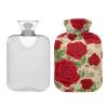 Red Rose Flowers Hot Water Bottle Premium Rubber Green Leaves Golden Polka Dot Winter Hot Water Bags with Soft Velvet Cover 2 Liter view 2
