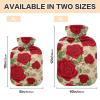 Red Rose Flowers Hot Water Bottle Premium Rubber Green Leaves Golden Polka Dot Winter Hot Water Bags with Soft Velvet Cover 2 Liter view 3