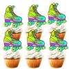 18pcs Green Glitter Roller Skates Dessert Cupcake Topper Boy Girl Happy Birthday Party Decorations 80s 90s Retro Hip Hop Roller Skating Theme Decor Supplies view 1