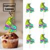 18pcs Green Glitter Roller Skates Dessert Cupcake Topper Boy Girl Happy Birthday Party Decorations 80s 90s Retro Hip Hop Roller Skating Theme Decor Supplies view 2