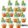 18pcs Green Glitter Roller Skates Dessert Cupcake Topper Boy Girl Happy Birthday Party Decorations 80s 90s Retro Hip Hop Roller Skating Theme Decor Supplies view 3
