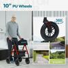 ELENKER All-Terrain Rollator Walker with 10 Non-Pneumatic Wheels, Sponge Padded Seat and Backrest, Fully Adjustment Frame for Seniors, Red view 2