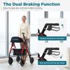 ELENKER All-Terrain Rollator Walker with 10 Non-Pneumatic Wheels, Sponge Padded Seat and Backrest, Fully Adjustment Frame for Seniors, Red view 3