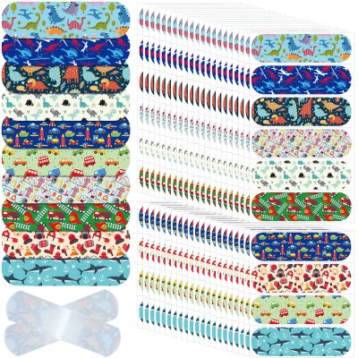 Patelai 300 Pieces Kids Bandages Bulk 10 Styles Children's Adhesive Flexible Colorful Cute Cartoon Bandages Waterproof Breathable Stickers Protection Care Cuts for Girls Boys(Dinosaur)