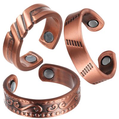 BioMag 3Pcs Lymphatic Drainage Copper Ring for Men Women, 99.99% Pure Copper Magnetic Rings, Adjustable Jewelry Gift with Jewelry Box (Style A)