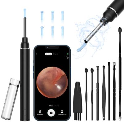 LMECHN Ear Wax Removal Kit 1920P HD, WiFi Ear Cleaner Camera Diameter 3mm, Earwax Remover Tool with 6 Ear Spoon, Ear Camera with 8 Pcs Ear Set, Earwax Camera Cleaner for iOS and Android(Black)