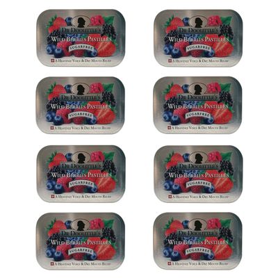 DOOLITTLE Dr Sugar Free Soft Fruit Pastilles for Voice and Throat, Wild Berries Flavor, 2.12 Ounce Tin, Approximately 25 Count Package, 8 Pack