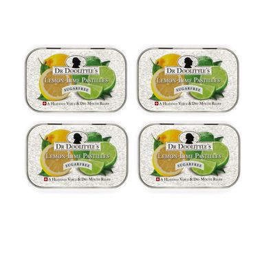 DOOLITTLE Dr Sugar Free Soft Fruit Pastilles for Voice and Throat, Lemon Lime Flavor, 2.12 Ounce Tin, Approximately 25 Count Package, 4 Pack