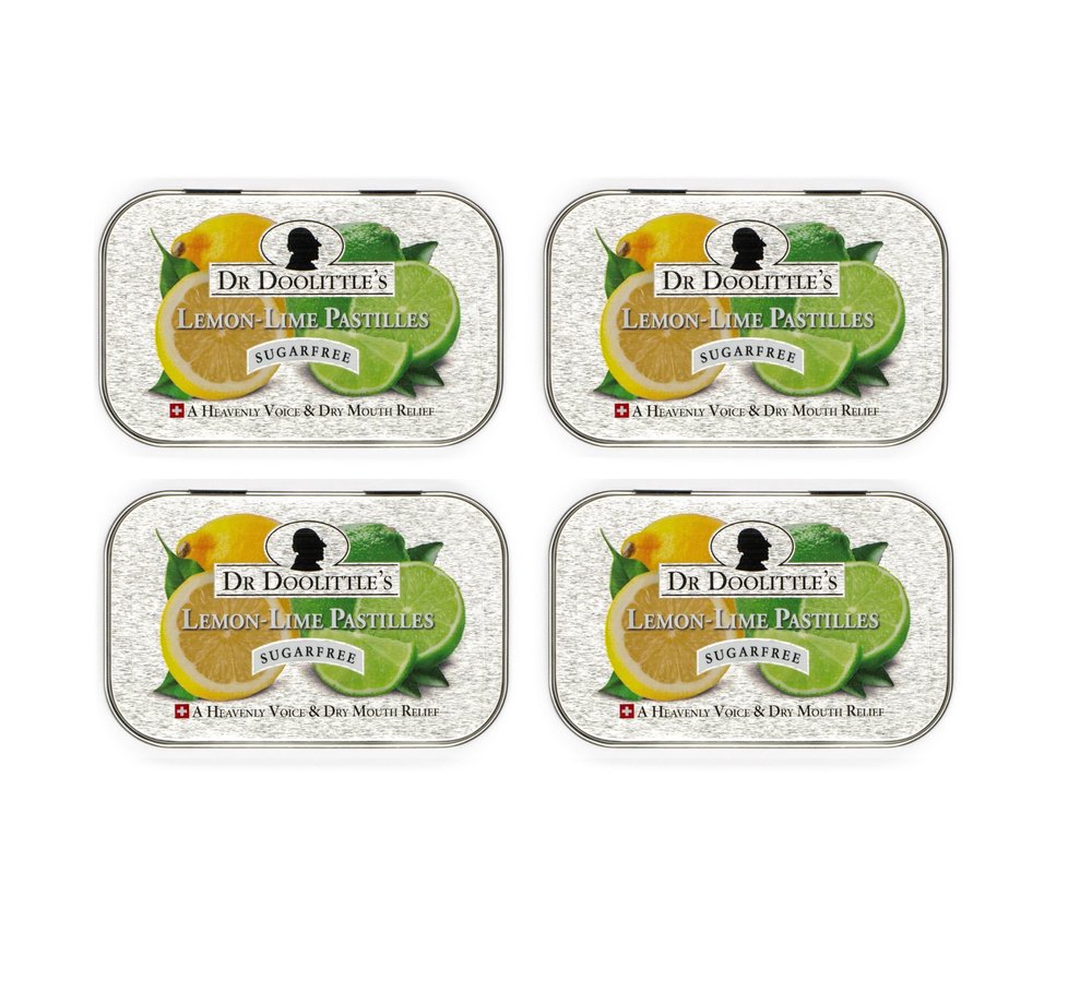 DOOLITTLE Dr Sugar Free Soft Fruit Pastilles for Voice and Throat, Lemon Lime Flavor, 2.12 Ounce Tin, Approximately 25 Count Package, 4 Pack
