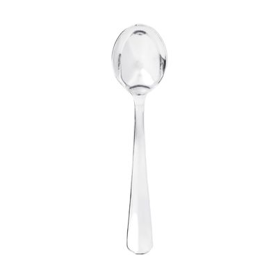 Party Essentials Disposable Plastic Cutlery/Heavy-Duty Flatware/Silverware for All Events, 50-Count, Shiny Silver Soup Spoons