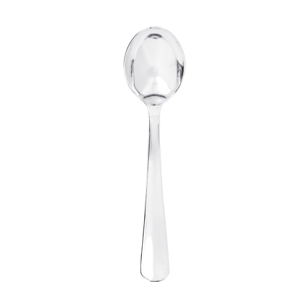 Party Essentials Disposable Plastic Cutlery/Heavy-Duty Flatware/Silverware for All Events, 50-Count, Shiny Silver Soup Spoons