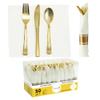 DecorFest Premium Pre-rolled Napkin and Plastic Cutlery Set  Flatware Set for Parties, Events, Housewarming & Special Occasions - Set of 50  Gold view 2
