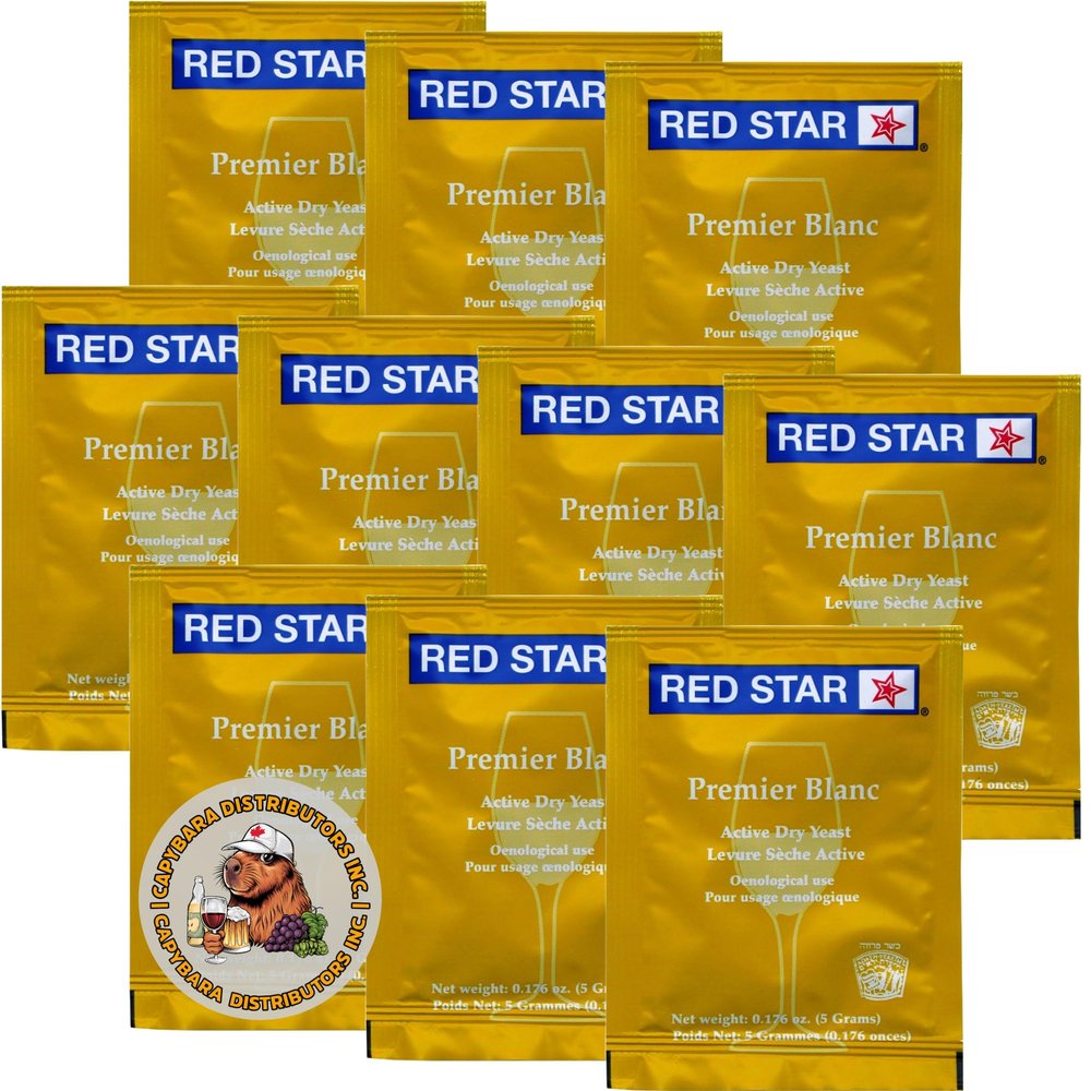 Red Star Premier Blanc Wine Yeast (10 Pack) - Great for Making Wine Cider Mead Kombucha at Home - 5 g Sachets - Saccharomyces cerevisiae - Sold by CAPYBARA Distributors Inc.
