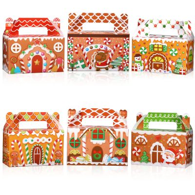 Faccito 18 Pcs Christmas Gift Boxes Bulk 3D Christmas Treat Theme Boxes for Cookie Goodie Snack Candy Favors Present with Handles Holiday Xmas Party Supplies(Gingerbread)