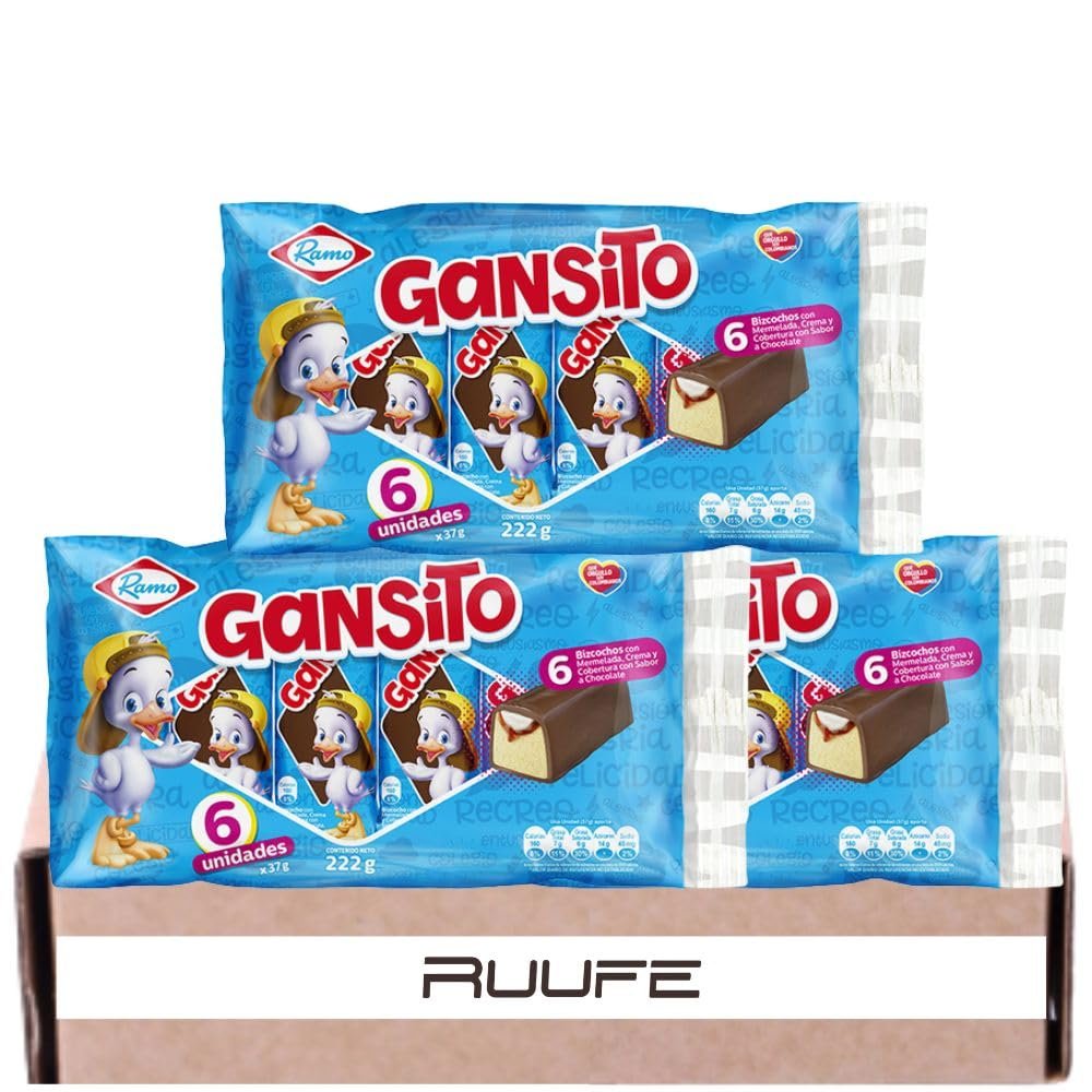Gansito Snack Cake covered with Chocolate (Pack of 3) and blackberry and arequipe right inside pack of 6 each