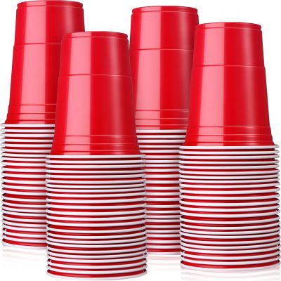 Mimorou Red 200 Pack 16 oz Plastic Cups Bulk, Disposable Party Plastic Cup for St Patricks Mardi Gras Wedding Stackable Beverage Drinking Tumbler Heavy Duty for BBQ Birthday Baby Shower Graduation