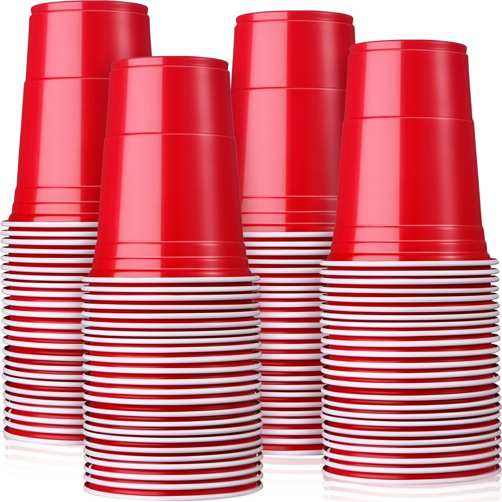 Mimorou Red 200 Pack 16 oz Plastic Cups Bulk, Disposable Party Plastic Cup for St Patricks Mardi Gras Wedding Stackable Beverage Drinking Tumbler Heavy Duty for BBQ Birthday Baby Shower Graduation