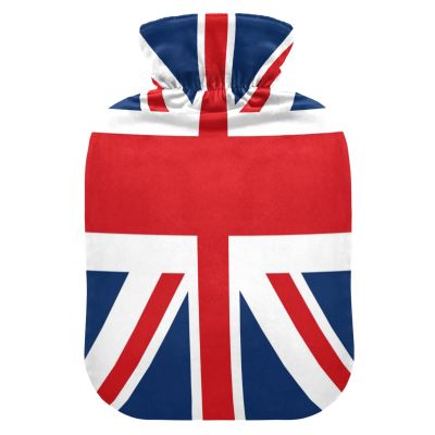 ALAZA England British Flag Union Jack Hot Water Bottle with Velvet Cover, 1L Transparent Hot Water Bag for Hand Pain Relief Hot Cold Therapy Cramps