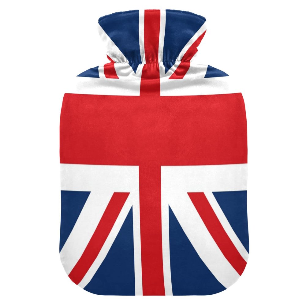 ALAZA England British Flag Union Jack Hot Water Bottle with Velvet Cover, 1L Transparent Hot Water Bag for Hand Pain Relief Hot Cold Therapy Cramps