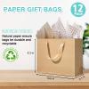 12 Pack Gift Bags Medium with Tissue bags, Kraft Paper Bag with Ribbon Handles, Brown Paper Gift Wrap Bags for Shopping, Small Business, Wedding, Christmas and Holiday (10.6 x3.1 x8.3) view 2