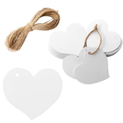 100 Pcs White Kraft Heart Gift Tags 4x4.5 cm Valentine Shaped Paper for DIY Crafts, Gift Wrapping, Party Decorations - Blank Hang Tags With String