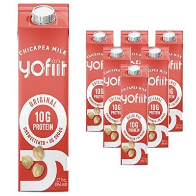 Yofiit Original Unsweetened Plant Based Milk with Pea Protein and Flax - More Protein than Almond Milk - Non Dairy Coffee Creamer, Vegan & Shelf Stable | 10g Protein - 6 Pack