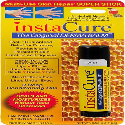 INSTACURE Original Derma Balm Jumbo-Sized Skin Repair Stick w/Manuka Honey. Eczema, Psoriasis Dry Skin Relief. Revive Knuckles Cuticles Lips Hands Knees & Feet. All Natural (1-Pack)