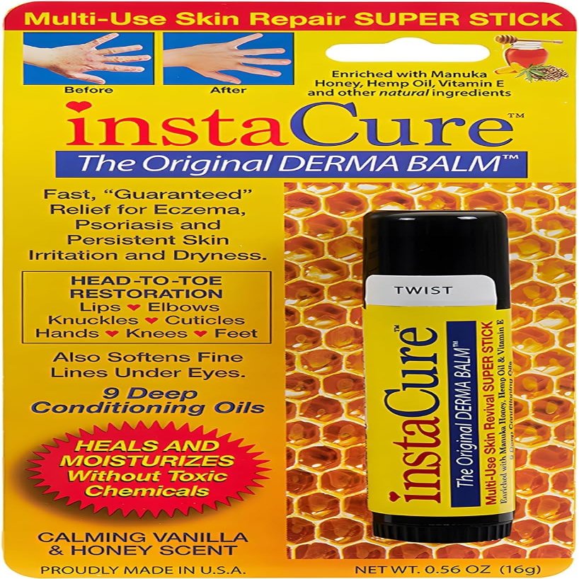 INSTACURE Original Derma Balm Jumbo-Sized Skin Repair Stick w/Manuka Honey. Eczema, Psoriasis Dry Skin Relief. Revive Knuckles Cuticles Lips Hands Knees & Feet. All Natural (1-Pack)