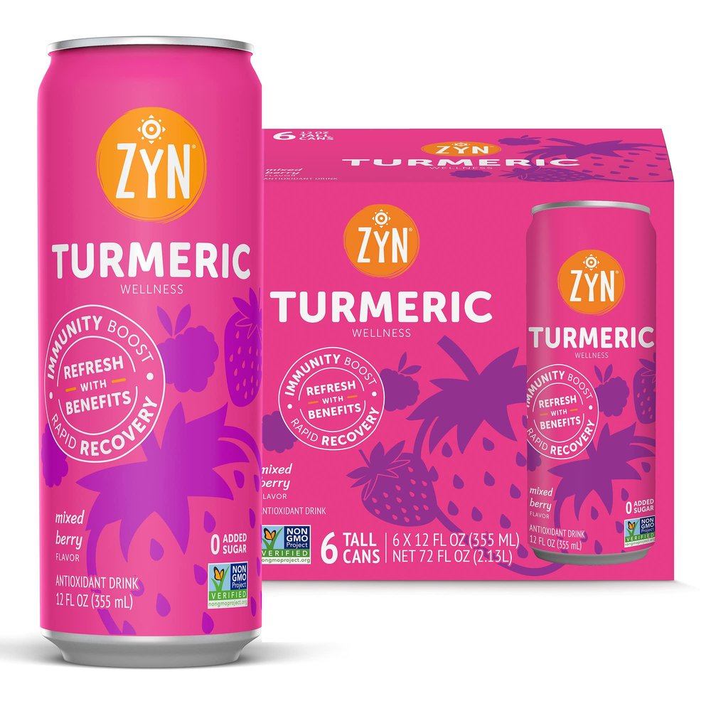 ZYN Turmeric Wellness Drink 6 (Pack), Mixed Berry Flavored Turmeric Curcumin with Black Pepper, No Added Sugar, Low Carb & Low Calorie, Clean Alternative