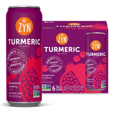 ZYN Turmeric Wellness Drink (6 Pack), Pomegranate Cranberry Flavored Turmeric Curcumin with Black Pepper, No Added Sugar, Low Carb & Low Calorie, Clean Alternative
